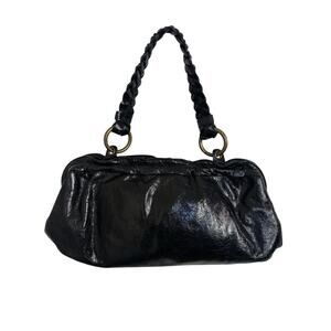 Vtg Y2K Hobo Int’l Black Patent Leather Hobo Shoulder Bag Braided Handle